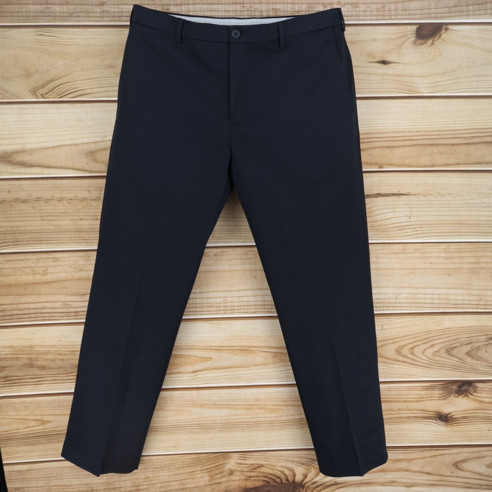 Haggar Pants Mens Sz 38x30 Black Cotton Blend Iron Free Premium Khaki Flat Front